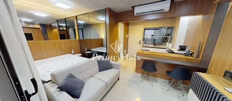 Imagem Flat disponível para locação no VHouse Faria Lima, com 46m², 1 dormitório e 1 vaga