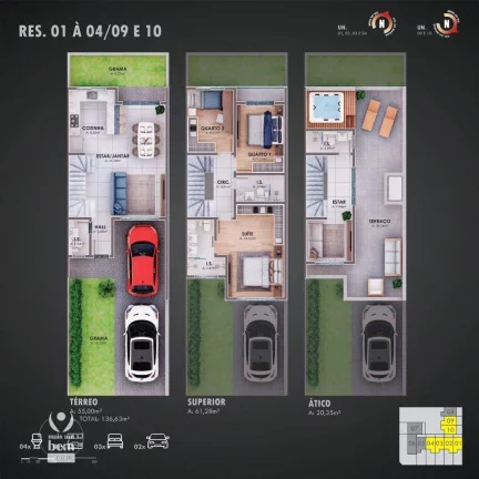 Imagem Sobrado Tríplex 136 m² possui terraço, 3 quartos sendo 1 suíte, 2 vagas de garagem à venda por R$ 876.000 - Cajuru - Curitiba/PR