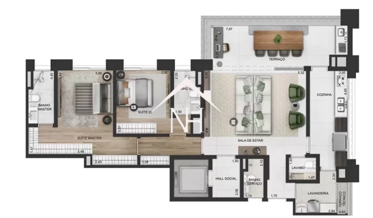 Imagem Apartamento de 135m c/ 2 suítes,hall privativo,2 vagas,terraço gourmet,espaço gourmet,pilates,fitness,playground,sauna,salão de jogos,piscina,delivery