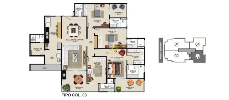 Imagem um Apartamento 4 suítes de vista lateral para o mar e prédio em frente ao mar, com 205 metros quad...
