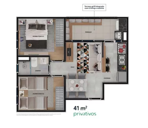 Imagem Residencial Mônaco - 0Km - Ap.206/B.07 - 2 dorm c/ lazer - Jd da Glória