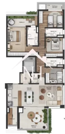 Imagem Apartamento de 149m c/ 4 dormitórios,2 vagas, terraço gourmet, piscina, deck, bicicletário, delivery,salão de festas e jogos,brinquedoteca,fitness,spa