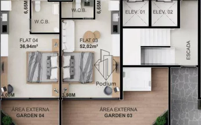 Imagem Flats Studio no térreo e com área externa á 170m da praia do Bessa/Jardim Oceania -FL0789.