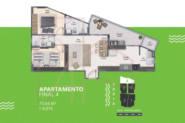 Imagem Apartamento na Planta para Venda em Praia Grande, Vila Tupi, 2 dormitórios, 1 suíte, 1 banheiro, 1 vaga