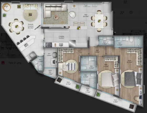 Imagem APARTAMENTO COM 125.57 m² - FORTE - PRAIA GRANDE SP