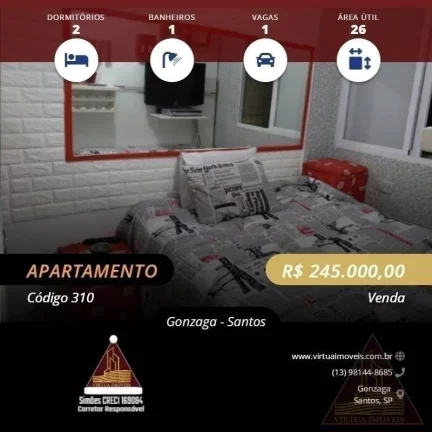 Imagem Apartamento com 2 Quartos à Venda, 26 m² em Gonzaga - Santos