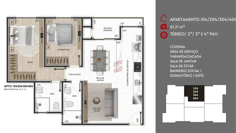 Imagem APARTAMENTO à venda com 62.38m² por R$ 368.000,00 no bairro Centro - PINHAIS / PR