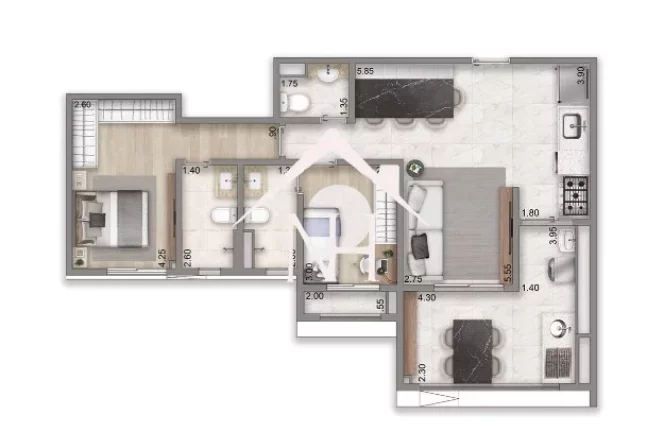 Imagem Studio de 46m com 2 dormitórios (1 suíte), varanda,1 vaga, piscinas, Deck, Solarium, Salão de festas, Lounge, Churrasqueira, Fitness, Kids ocean