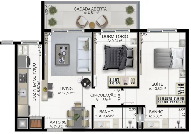 Imagem Apartamento à venda em Torres, Praia da Cal, com 2 quartos, 84,02m²