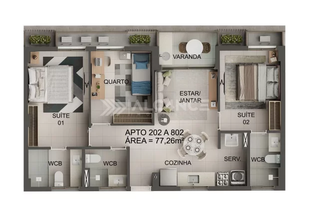 Imagem Apto - 3 Quartos - 2 Suítes - 77,26m² - Jardim Oceania, João Pessoa/PB
