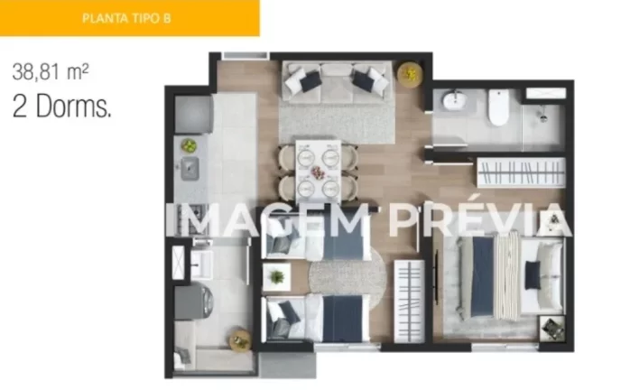 Imagem Apartamento à venda no Jardim Elvira, Osasco-SP com 2 quartos, 1 banheiro e 37,00 m² de área - Condomínio Vila Eco Park.