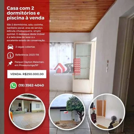 Casa com 2 dorms, Parque Clayton Malaman, Pirassununga - R$ 250 mil, Cod: 189