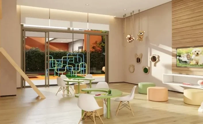 Imagem Studio 31M², 1Q, 1 Banheiro, Sacada, Academia, Piscina, Churrasqueira, Salão de Festas e Jogos, Quadra, Playground, Brinquedoteca, Bicicletário, Deck.