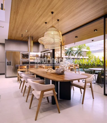Imagem Planta exclusiva com 243 m² construídos, piscina de 20 m² e terreno de 311 m², com suítes amplas, área gourmet, lounge com lareira, e garagem para 4 carros.