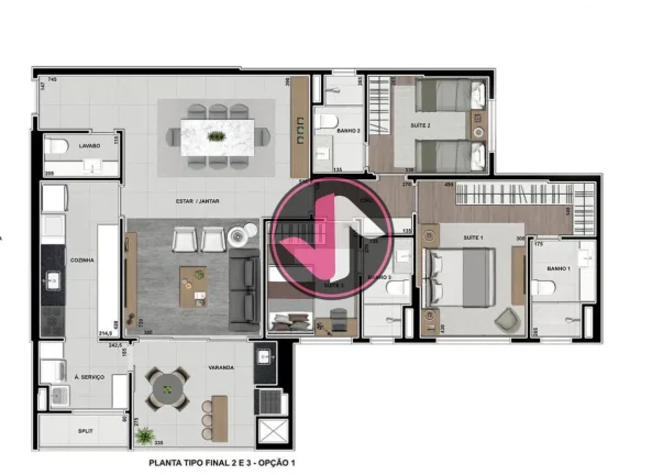 Imagem Vox Plaenge Este apartamento oferece uma área privativa generosa de 132 m², com um total de 3 suí...