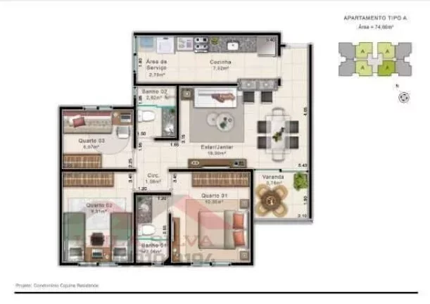 Imagem Apartamento 3 dormitórios para Venda em Teresina, Santa Isabel, 3 dormitórios, 1 suíte, 2 banheiros, 1 vaga