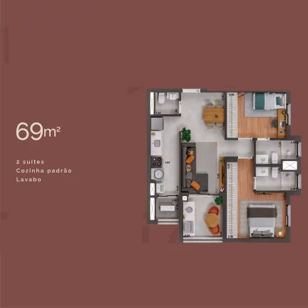 Imagem Apartamento de 69 m² com 2 suítes em Sorocaba/S.P.