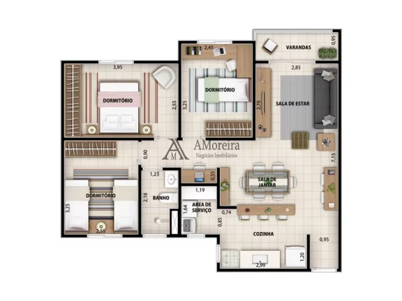Imagem Apartamento à venda com 3 quartos na Vila Santa Maria, Jundiaí-SP: 2 salas, 1 vaga de garagem, 71m². Venha conferir!