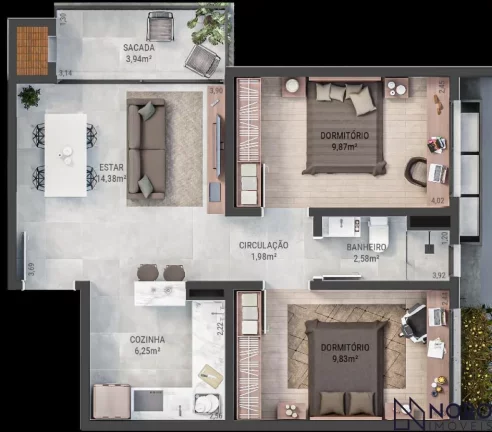 Imagem Apartamento 2 dormitórios em Camobi ao lado da UFSM