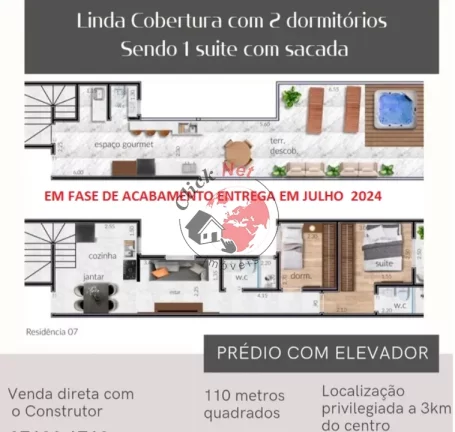Imagem Cobertura novas 110m2 ,Predio sem condominio com elevador , 2 dorms c suite , quintal , 1 vaga , bairro Vila Alice, Santo André