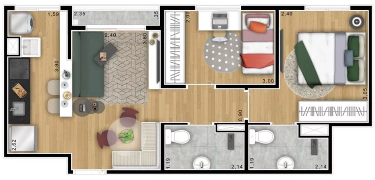 Imagem Apartamento de 2 quartos no Centro de Suzano-SP - Condomínio Uptown Suzano - 44m² - 1 suíte - 2 banheiros - 1 vaga de garagem!
