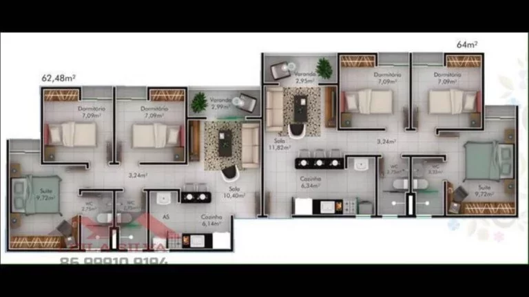 Imagem Apartamento 3 dormitórios para Venda em Teresina, 3 dormitórios, 1 suíte, 2 banheiros, 1 vaga