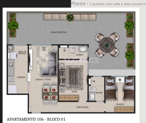 Imagem Apto - 2 Quartos - 1 Suíte - 58,22 m² - Ponta de Campina, Cabedelo/PB