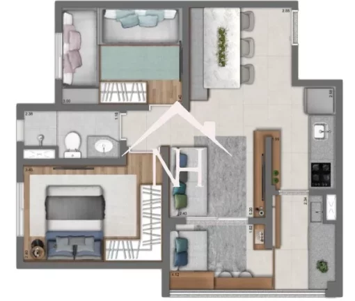 Imagem Apartamento de 50m c/ 2 dormitórios, terraço gourmet, 2 vagas, playground, piscinas, quadra, coworking, salão de festa e jogos, deck, solarium