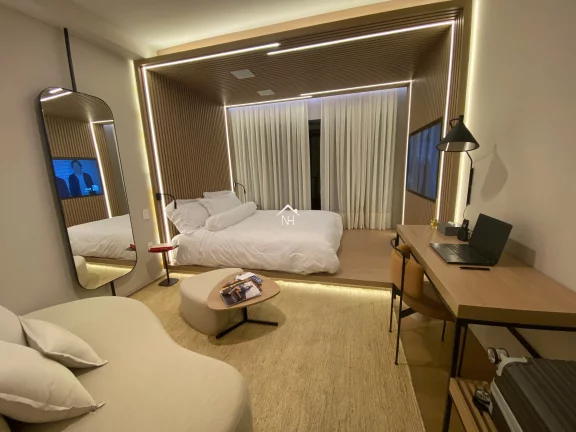 Imagem Studio de 27m com dormitório e terraço, coworking, deck molhado, solarium, espaço gourmet, fitness, sauna, lavanderia, piscina, lounge externo