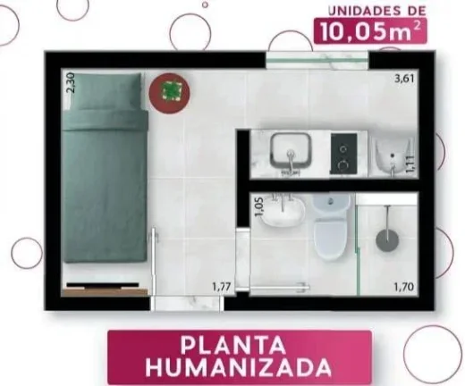 Imagem Studio à venda, no COLLEGIATE SLIM em São João Del Rei, Bonfim, com 1 quarto, 10,05m2
