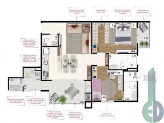 Imagem Apartamento de 2 quartos na Vila Scarpelli, Santo André-SP, com 2 suítes, 3 banheiros e 2 vagas de garagem no Edifício Sky Patriani.