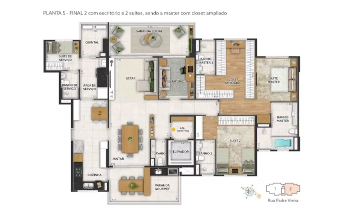 Imagem Luxuoso apartamento à venda no Jardim, Santo André-SP, 4 quartos, 3 suítes, 4 banheiros, 3 vagas na Condomínio Epic Patriani.