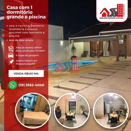 Casa com 1 dorm, Jardim Rosim, Pirassununga - R$ 450 mil, Cod: 78