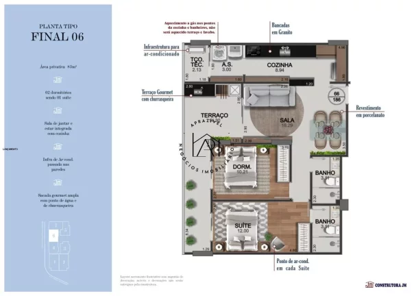Imagem Apartamento na Planta para Venda em Praia Grande, Caiçara, 3 dormitórios, 2 suítes, 3 banheiros, 3 vagas