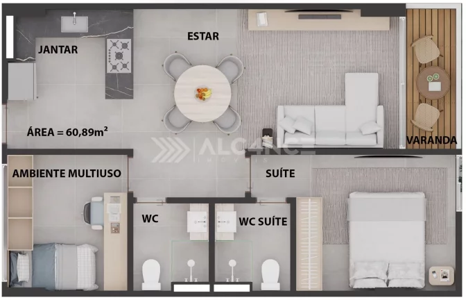 Imagem Apto - 2 Quartos - 1 Suíte - 60,89 m² - Cabo Branco, João Pessoa/PB