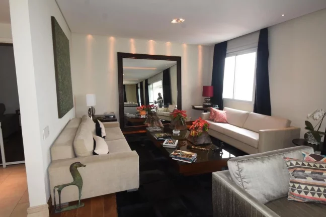 Imagem Apartamentos com terraço gourmet com piso em madeira de demiloção, living para 03 ambientes, 03 s...
