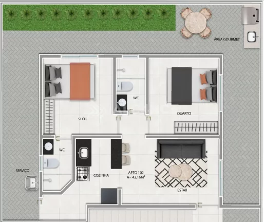 Imagem Apto - 2 Quartos - 1 Suíte - 43,56 m² - Ernesto Geisel, João Pessoa/PB