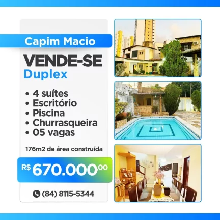 Casa para Venda em Natal, Capim Macio, 4 dormitórios, 4 suítes, 5 banheiros, 5 vagas