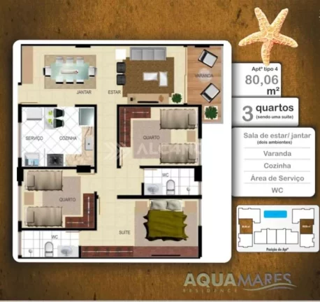 Imagem Apto - 3 Quartos - 1 Suíte - 80 m² - Intermares - Cabedelo/PB