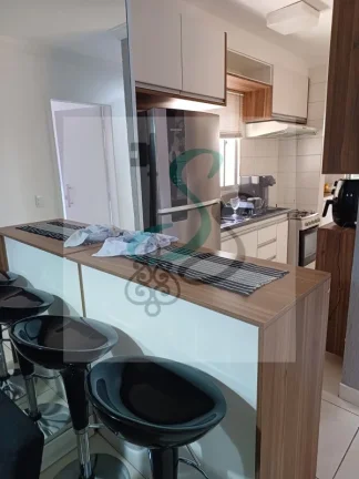 Imagem Venda de apartamento no Residencial Cosmos, Campinas. 2 dormitórios com armários, sala com varanda, cozinha com armários, lavanderia, banheiro, vaga