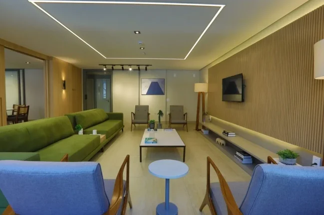 Imagem Studio 23M², 1Q, 1 Banheiro, Varanda, Academia, Piscina, Lavanderia, Coworking, Horta, Salão de Festas, Espaço Gourmet, Jardim.