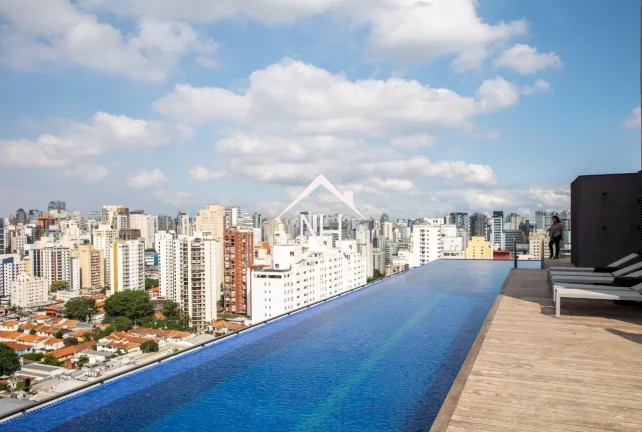 Imagem Studio mobiliado de 49m com 1 dormitório, amplo terraço, área de serviço,1 vaga,Espaço Gourmet,Academia,Quadra de Squash,Piscina Aquecida,Playground