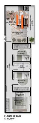 Imagem Apartamento para Venda em São José dos Pinhais, Santo Antônio, 3 dormitórios, 1 banheiro, 1 vaga