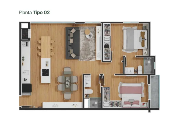 Imagem Apartamento com 2 dormitórios sendo 1 suíte e 2 vagas em Joinville/SC