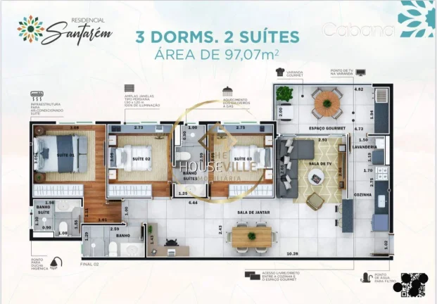 Imagem Apartamento 3 Dormitórios, Lazer Completo, Santarém, Pq Industrial, Sjc.
