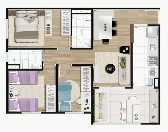 Imagem Cond. Terraço D’Arte - Apto 3 dorm/1ste, 69,00 m² 2 vagas - MOBILIADO!