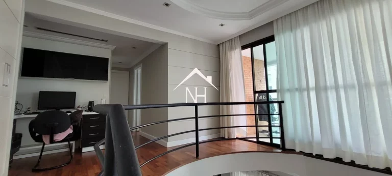 Imagem Duplex de 228m com 4 suítes com varanda, 4 vagas, piscina aquecida, espaço gourmet, academia, playground, ofurô, sauna, área verde