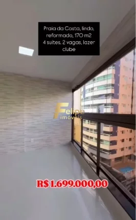 Imagem BELÍSSIMO APARTAMENTO COM 04 SUÍTES E LAZER DE CLUBE À VENDA NA PRAIA DA COSTA EM VILA VELHA/ES!
