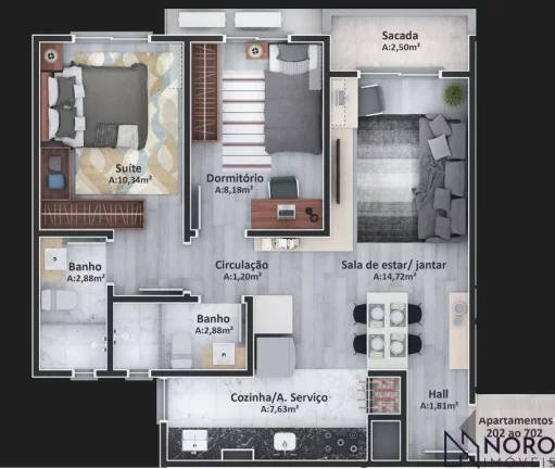 Novo apartamento com sacada, 2 dormitórios, sendo 1 suíte, no Residencial Di Nap