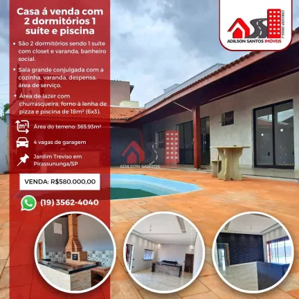 Casa com 2 dorms, Jardim Treviso, Pirassununga - R$ 580 mil, Cod: 104